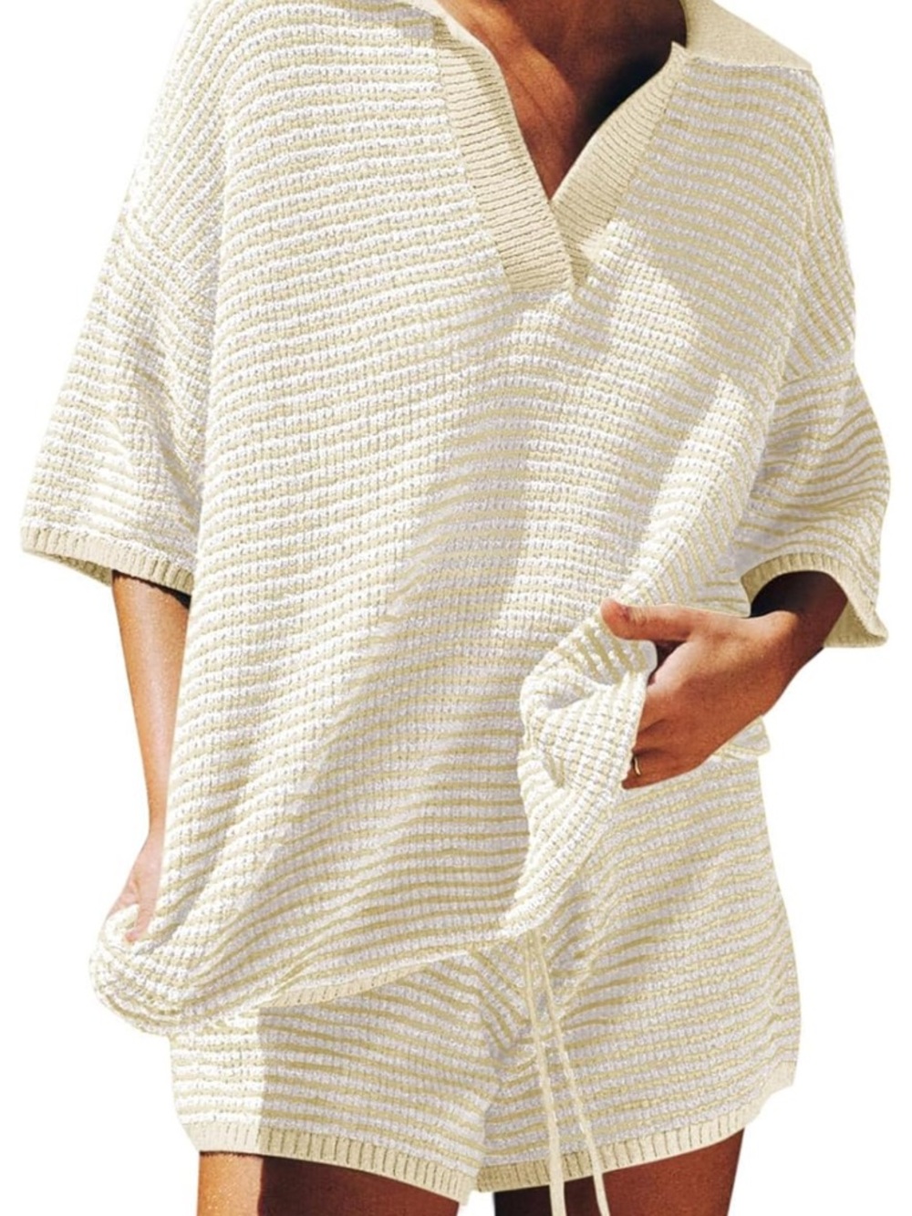 Amazon Cream Striped Knit Lounge Set
